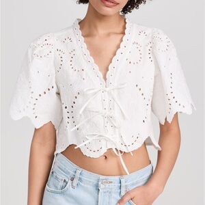 Moon River White Flutter Sleeve Crop Blouse